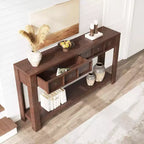 Console de 54 pouces de long, Table d'entrée en bois avec 2 tiroirs et étagère de rangement ouverte, Table de canapé derrière le canapé, Table d'entrée de style ferme
