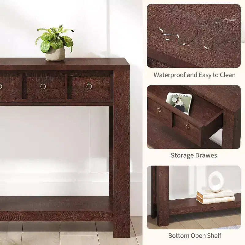 Console de 54 pouces de long, Table d'entrée en bois avec 2 tiroirs et étagère de rangement ouverte, Table de canapé derrière le canapé, Table d'entrée de style ferme