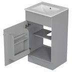 Meuble de salle de bain avec lavabo intégré de 45 cm, armoire de rangement avec porte et étagère réglable, meuble-lavabo simple