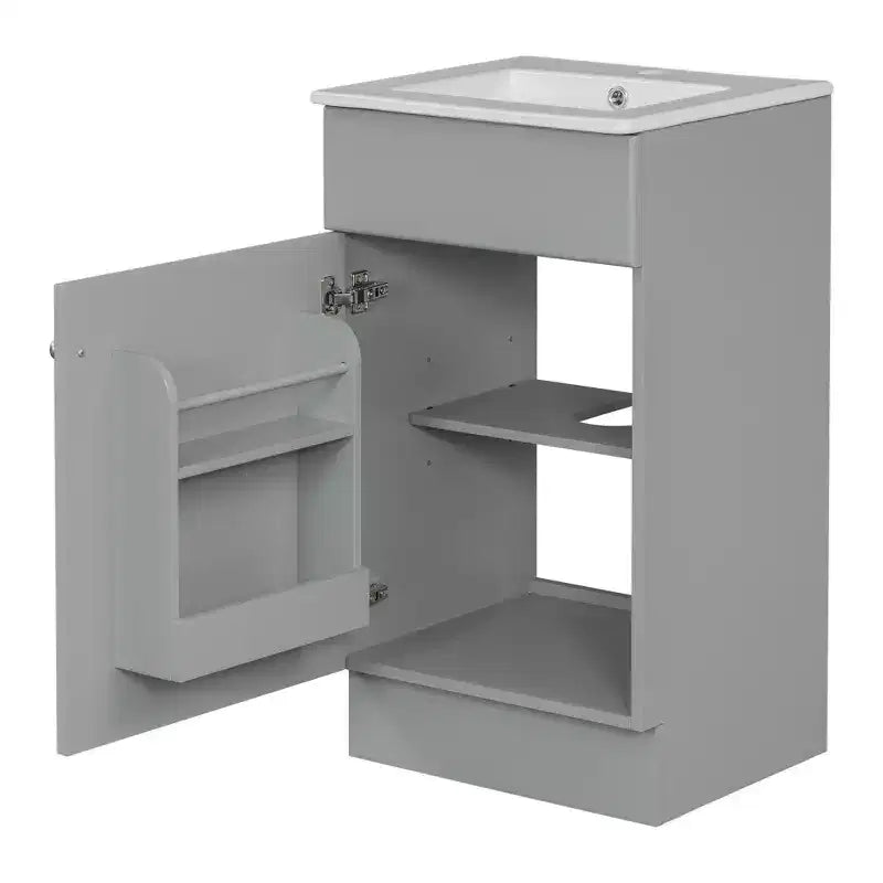 Meuble de salle de bain avec lavabo intégré de 45 cm, armoire de rangement avec porte et étagère réglable, meuble-lavabo simple
