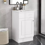 Meuble de salle de bain avec lavabo intégré de 45 cm, armoire de rangement avec porte et étagère réglable, meuble-lavabo simple