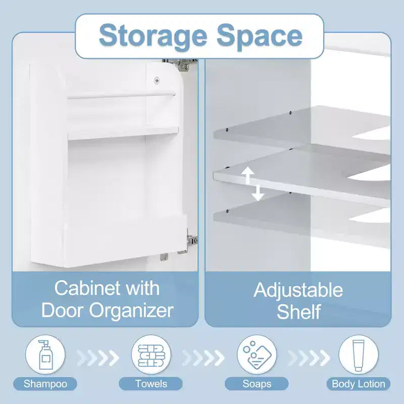 Meuble de salle de bain avec lavabo intégré de 45 cm, armoire de rangement avec porte et étagère réglable, meuble-lavabo simple