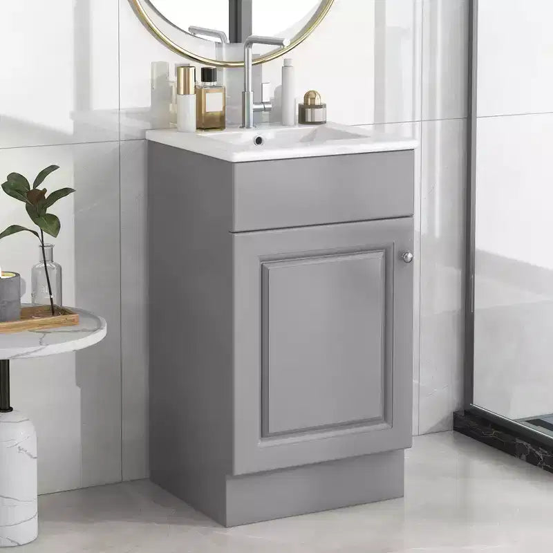 Meuble de salle de bain avec lavabo intégré de 45 cm, armoire de rangement avec porte et étagère réglable, meuble-lavabo simple