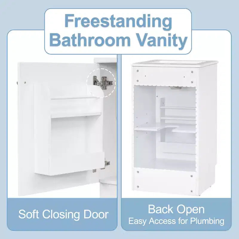 Meuble de salle de bain avec lavabo intégré de 45 cm, armoire de rangement avec porte et étagère réglable, meuble-lavabo simple