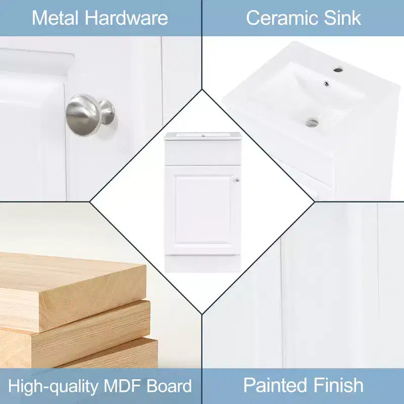 Meuble de salle de bain avec lavabo intégré de 45 cm, armoire de rangement avec porte et étagère réglable, meuble-lavabo simple