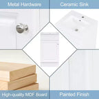Meuble de salle de bain avec lavabo intégré de 45 cm, armoire de rangement avec porte et étagère réglable, meuble-lavabo simple
