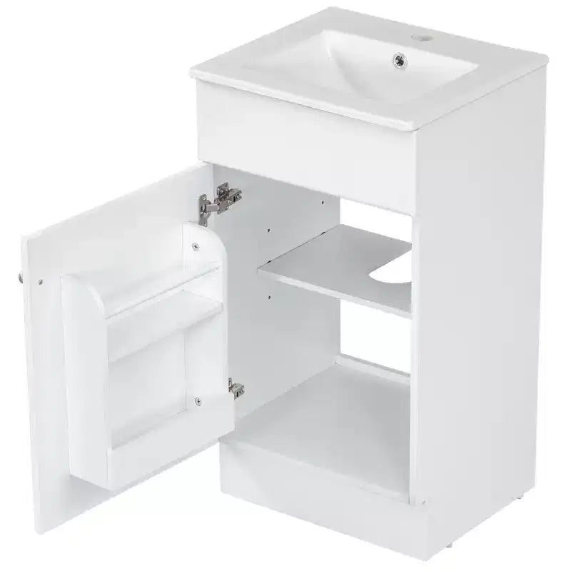 Meuble de salle de bain avec lavabo intégré de 45 cm, armoire de rangement avec porte et étagère réglable, meuble-lavabo simple
