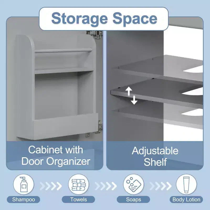 Meuble de salle de bain avec lavabo intégré de 45 cm, armoire de rangement avec porte et étagère réglable, meuble-lavabo simple