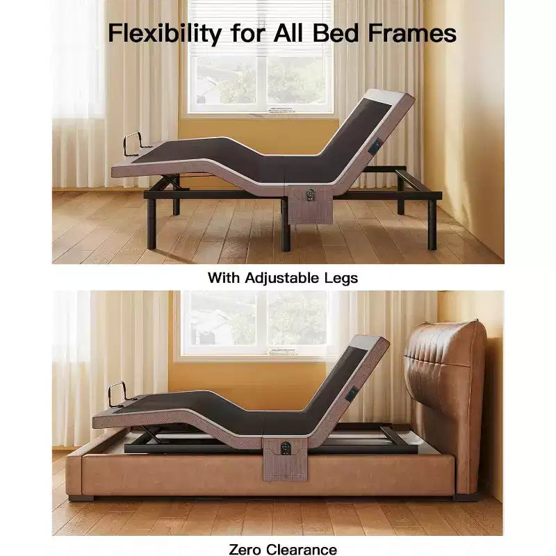 Cadre de lit réglable, lit double de massage taille XL, mode sans interstice et gravité zéro, lit électrique avec inclinaison de la tête et des pieds, équipé de 4 ports USB