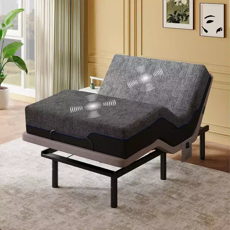 Cadre de lit réglable, lit double de massage taille XL, mode sans interstice et gravité zéro, lit électrique avec inclinaison de la tête et des pieds, équipé de 4 ports USB