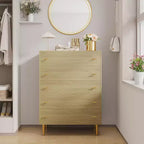 Commode à 5 tiroirs pour chambre à coucher, commode haute rustique en bois avec grands tiroirs et poignées barre, texture naturelle pour salon, couloir