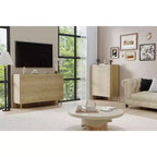 Commode à 5 tiroirs pour chambre à coucher, commode haute rustique en bois avec grands tiroirs et poignées barre, texture naturelle pour salon, couloir
