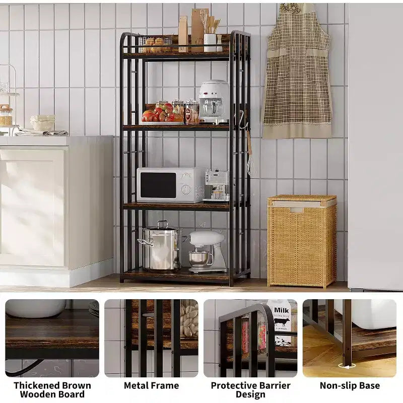 Étagère de boulanger à 4 niveaux pour cuisine avec rangement, étagère de micro-ondes industrielle, bar à café pour petits espaces, étagère de rangement de cuisine autonome
