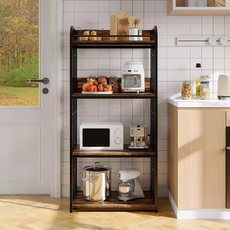 Étagère de boulanger à 4 niveaux pour cuisine avec rangement, étagère de micro-ondes industrielle, bar à café pour petits espaces, étagère de rangement de cuisine autonome