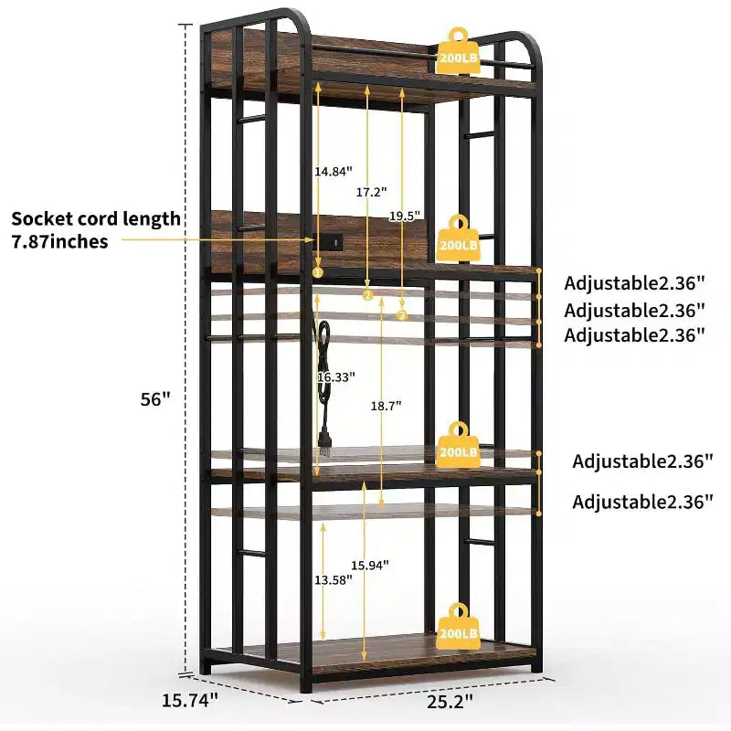Étagère de boulanger à 4 niveaux pour cuisine avec rangement, étagère de micro-ondes industrielle, bar à café pour petits espaces, étagère de rangement de cuisine autonome