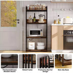 Étagère de boulanger à 4 niveaux pour cuisine avec rangement, étagère de micro-ondes industrielle, bar à café pour petits espaces, étagère de rangement de cuisine autonome