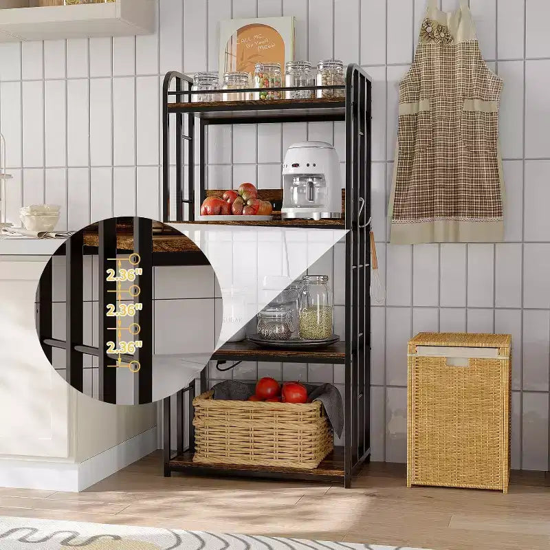 Étagère de boulanger à 4 niveaux pour cuisine avec rangement, étagère de micro-ondes industrielle, bar à café pour petits espaces, étagère de rangement de cuisine autonome