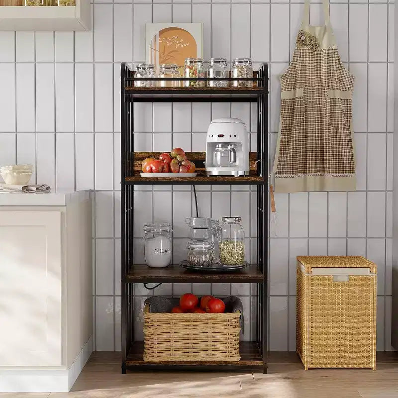 Étagère de boulanger à 4 niveaux pour cuisine avec rangement, étagère de micro-ondes industrielle, bar à café pour petits espaces, étagère de rangement de cuisine autonome