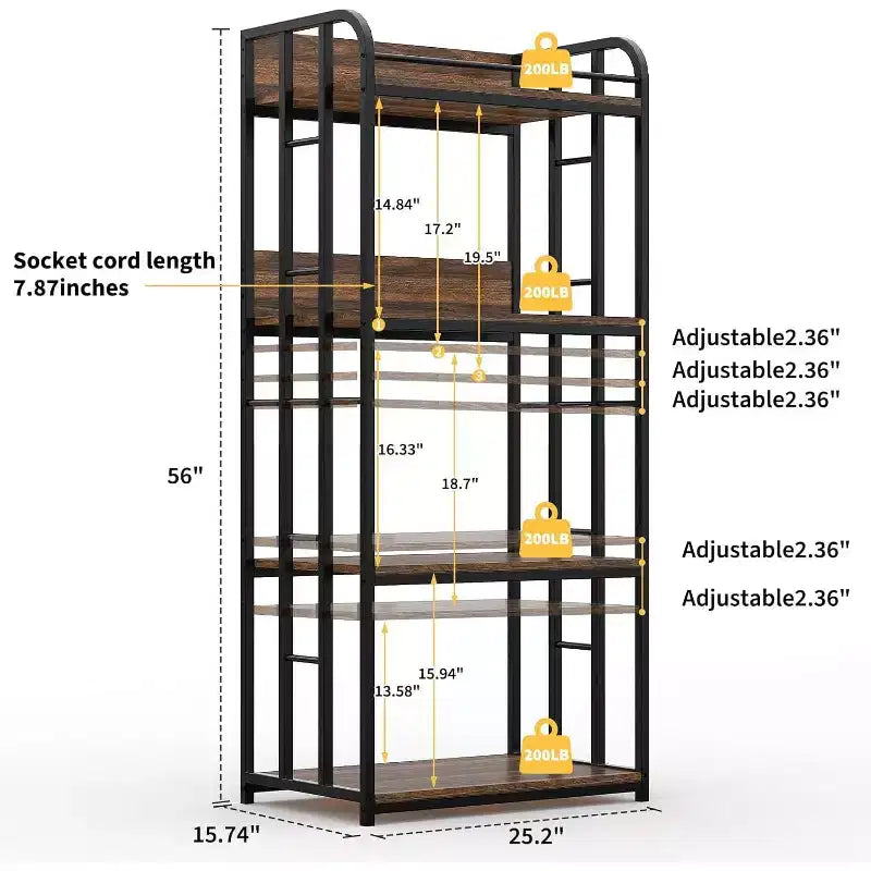 Étagère de boulanger à 4 niveaux pour cuisine avec rangement, étagère de micro-ondes industrielle, bar à café pour petits espaces, étagère de rangement de cuisine autonome