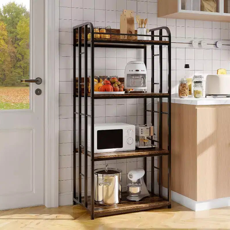 Étagère de boulanger à 4 niveaux pour cuisine avec rangement, étagère de micro-ondes industrielle, bar à café pour petits espaces, étagère de rangement de cuisine autonome