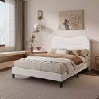 Cadre de lit rembourré pleine grandeur en tissu bouclé Teddy, tête de lit lit nuage blanc, design moderne guimauve, aucun sommier tapissier requis, lattes en bois robustes