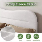 Cadre de lit rembourré pleine grandeur en tissu bouclé Teddy, tête de lit lit nuage blanc, design moderne guimauve, aucun sommier tapissier requis, lattes en bois robustes