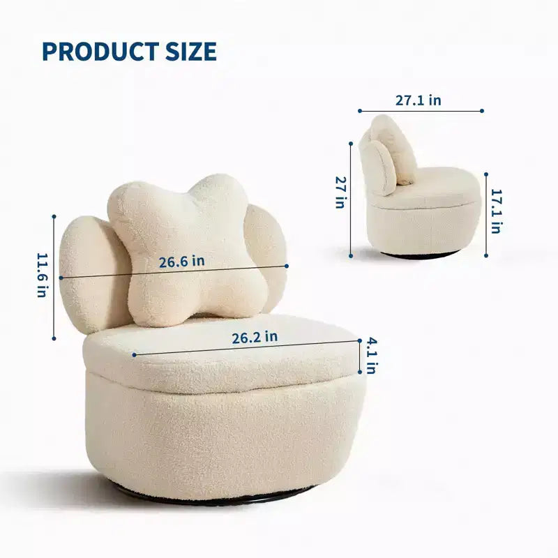 Fauteuil d'appoint pivotant à 360° avec compartiment de rangement, fauteuil en velours Teddy avec coussin ergonomique, tissu anti-rayures