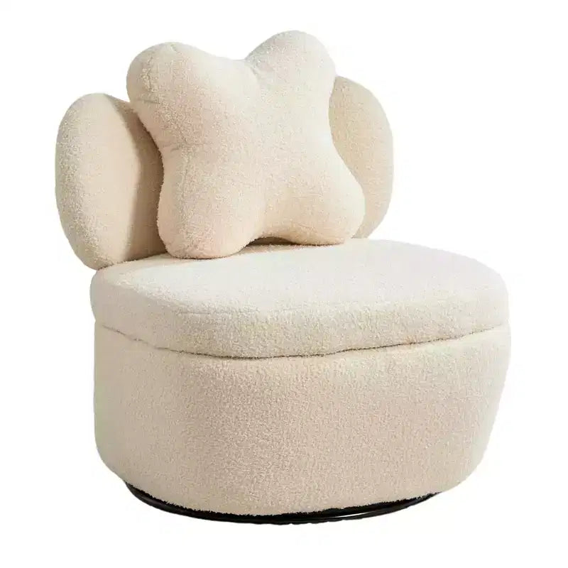 Fauteuil d'appoint pivotant à 360° avec compartiment de rangement, fauteuil en velours Teddy avec coussin ergonomique, tissu anti-rayures