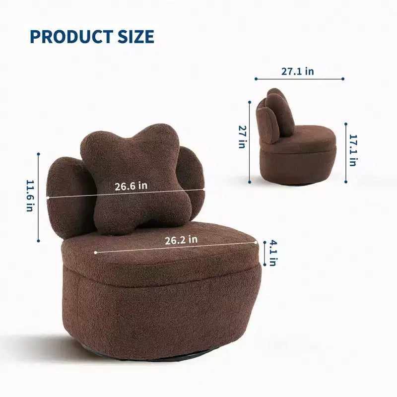 Fauteuil d'appoint pivotant à 360° avec compartiment de rangement, fauteuil en velours Teddy avec coussin ergonomique, tissu anti-rayures