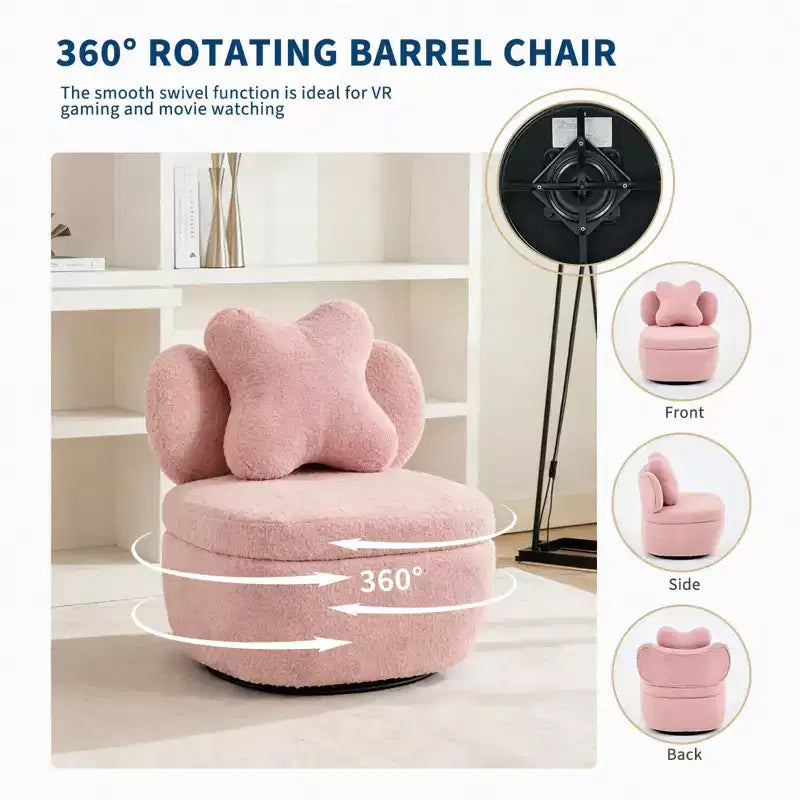 Fauteuil d'appoint pivotant à 360° avec compartiment de rangement, fauteuil en velours Teddy avec coussin ergonomique, tissu anti-rayures