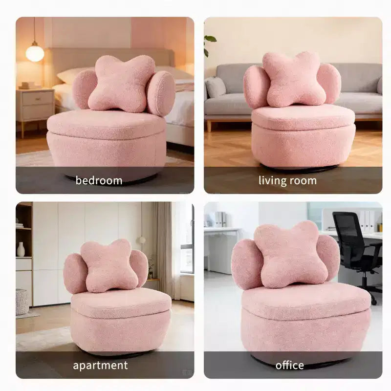 Fauteuil d'appoint pivotant à 360° avec compartiment de rangement, fauteuil en velours Teddy avec coussin ergonomique, tissu anti-rayures