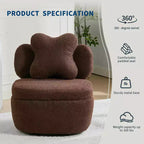 Fauteuil d'appoint pivotant à 360° avec compartiment de rangement, fauteuil en velours Teddy avec coussin ergonomique, tissu anti-rayures