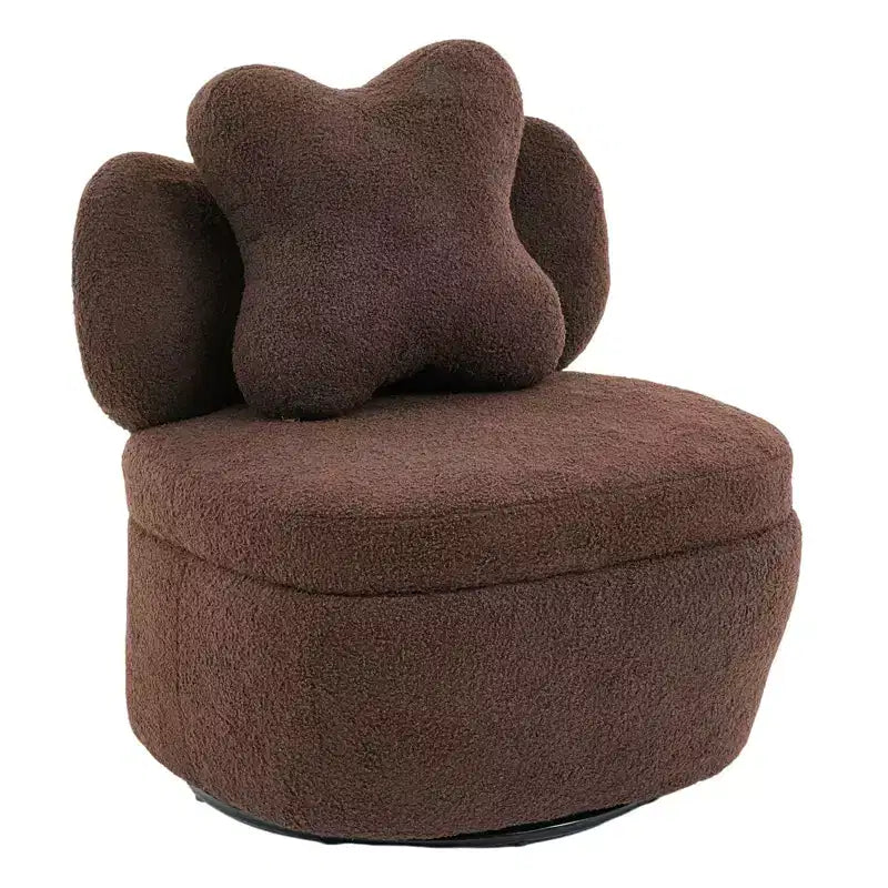 Fauteuil d'appoint pivotant à 360° avec compartiment de rangement, fauteuil en velours Teddy avec coussin ergonomique, tissu anti-rayures