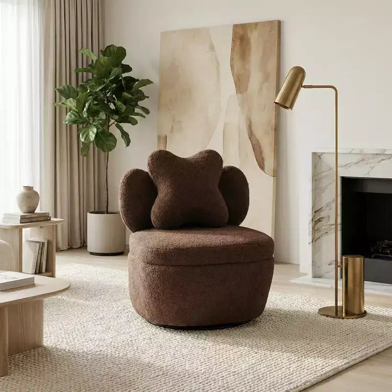 360 Swivel Accent Chair with Storage Compartment  Teddy Velvet Upholstered Armchair with Ergonomic Cushion, Scratch-Resistant Fabric