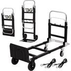 2 in 1 Convertible Hand Truck Dolly, 660 LBS Load Capacity Folding Cart with Wheels,Elastic Straps,Carbon Steel Collapsible Dolly Cart for Warehouse