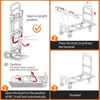 Diable convertible 2-en-1, chariot pliable de 300 kg avec roues, sangles élastiques, diable pliable en acier au carbone pour entrepôt