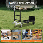 Diable convertible 2-en-1, chariot pliable de 300 kg avec roues, sangles élastiques, diable pliable en acier au carbone pour entrepôt